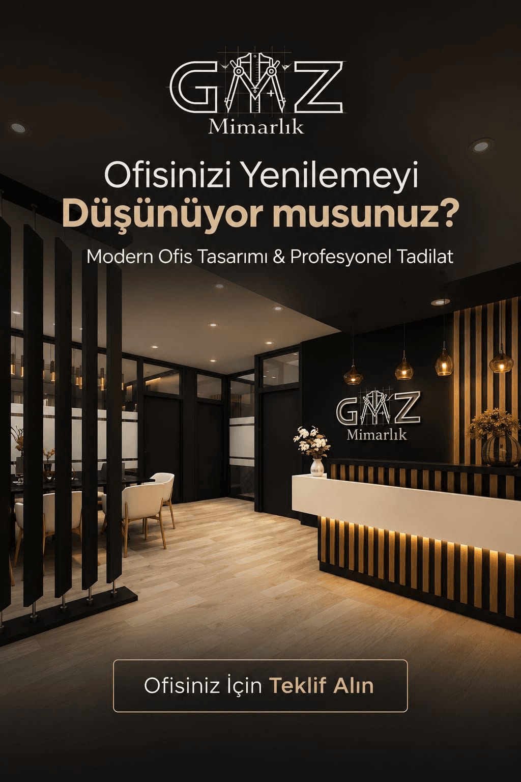 GMZ Mimarlık modern ofis tasarımı ve tadilat tanıtım görseli